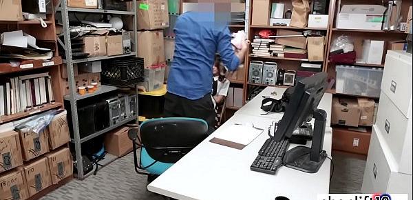  Petite asian teen tried to hide stolen things in office
